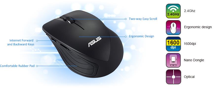 Asus Mouse USB Optical Wireless WT465 - Black