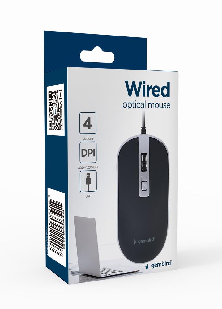 Gembird Mouse USB Optical Black - Silver / MUS-4B-06-BS