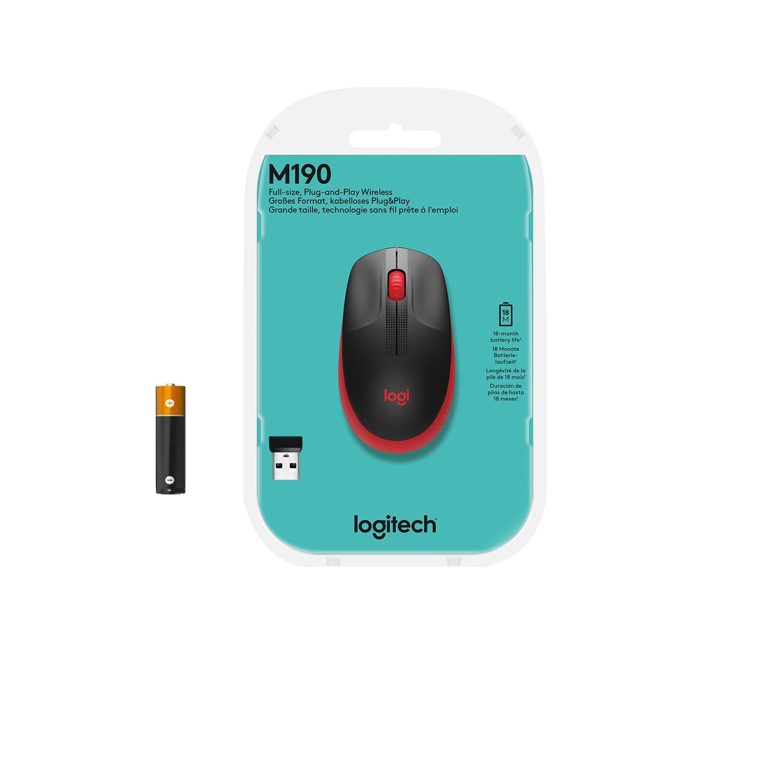 Logitech Mouse USB Optical Wireless M190 - RED