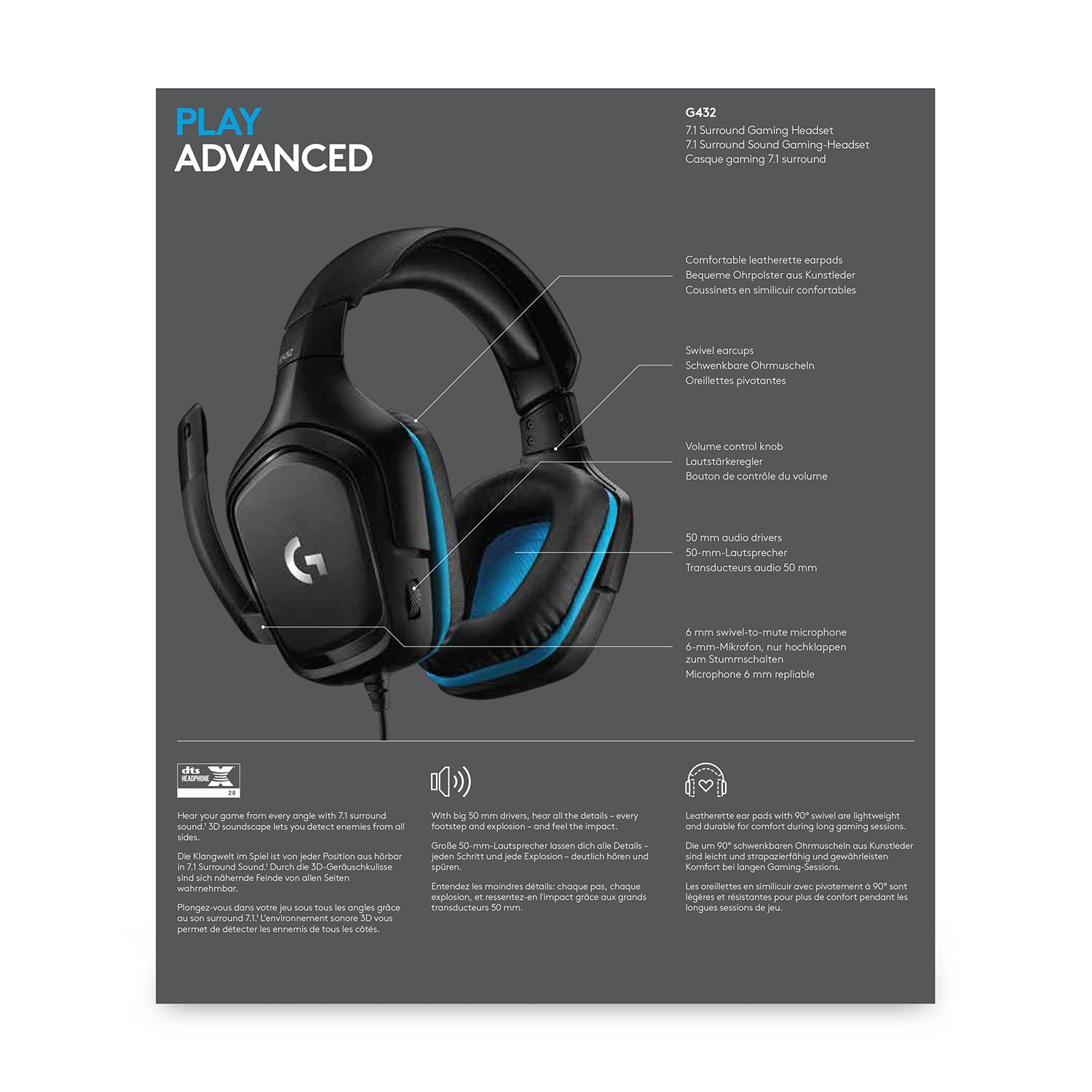 Logitech Headset Gaming G432 - Black