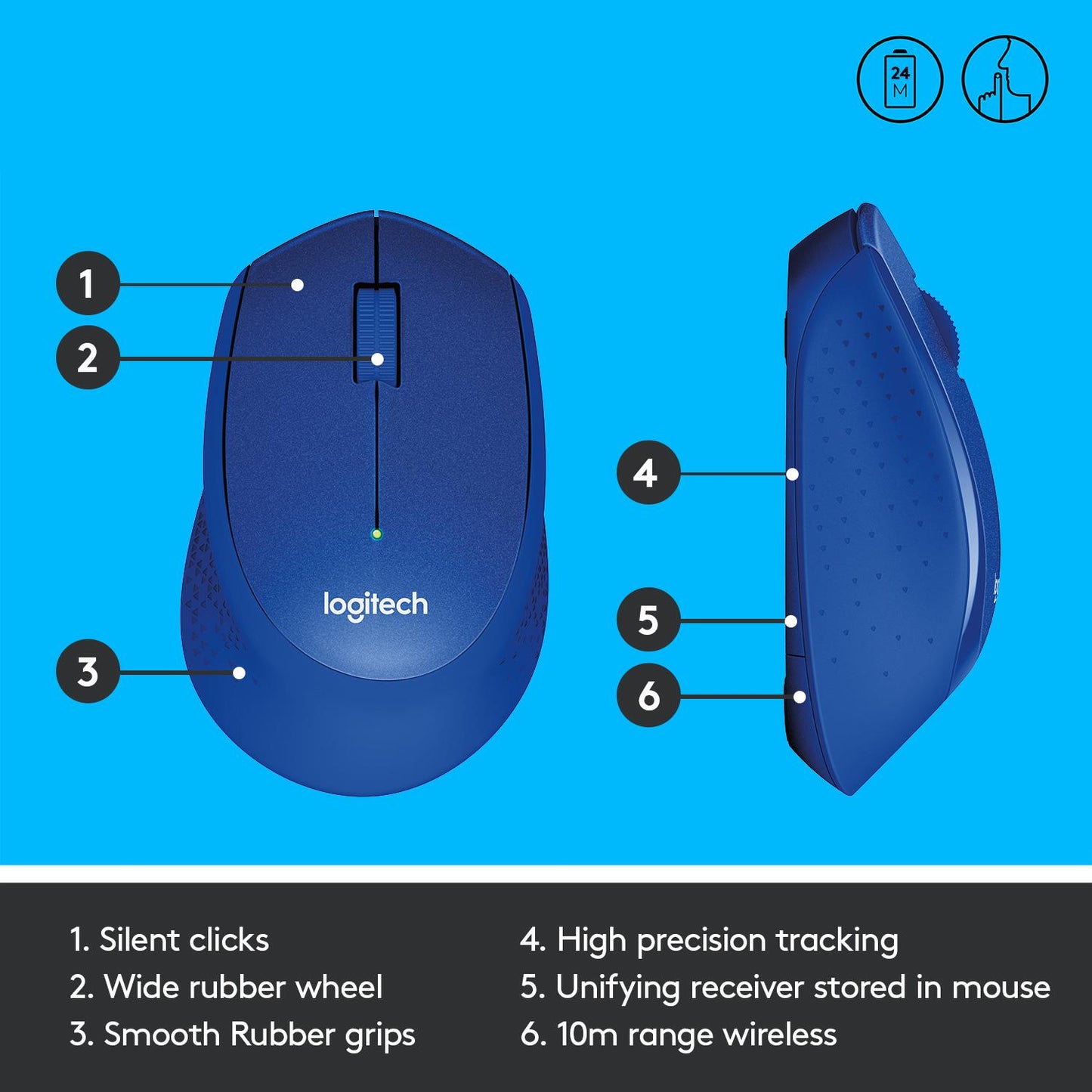 Logitech Mouse USB Optical Wireless M330 - Silent BL