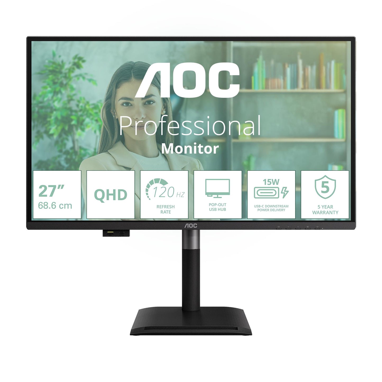 AOC LCD Monitor AOC 27 " 2560 X 1440 Pixels Wide Quad HD Native Aspect Ratio 16:9 Flat