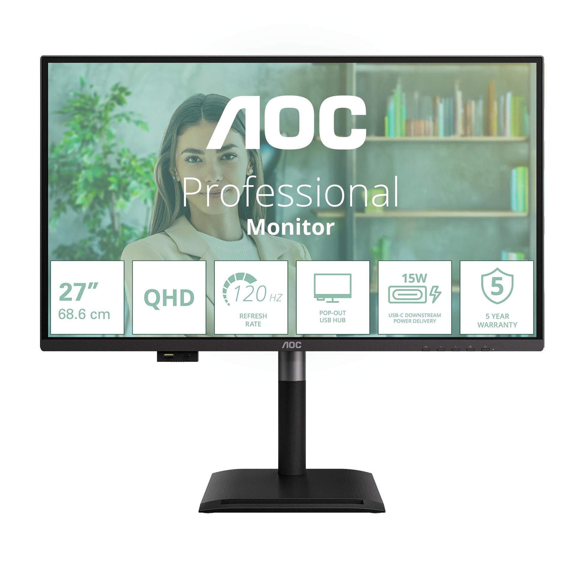AOC LCD Monitor AOC 27 " 2560 X 1440 Pixels Wide Quad HD Native Aspect Ratio 16:9 Flat