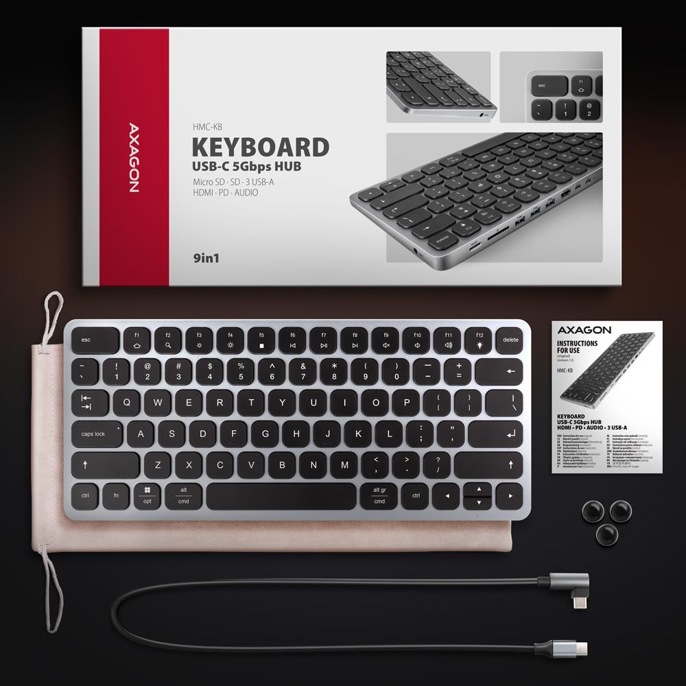 Axagon Keyboard + I - O Hub 9IN1