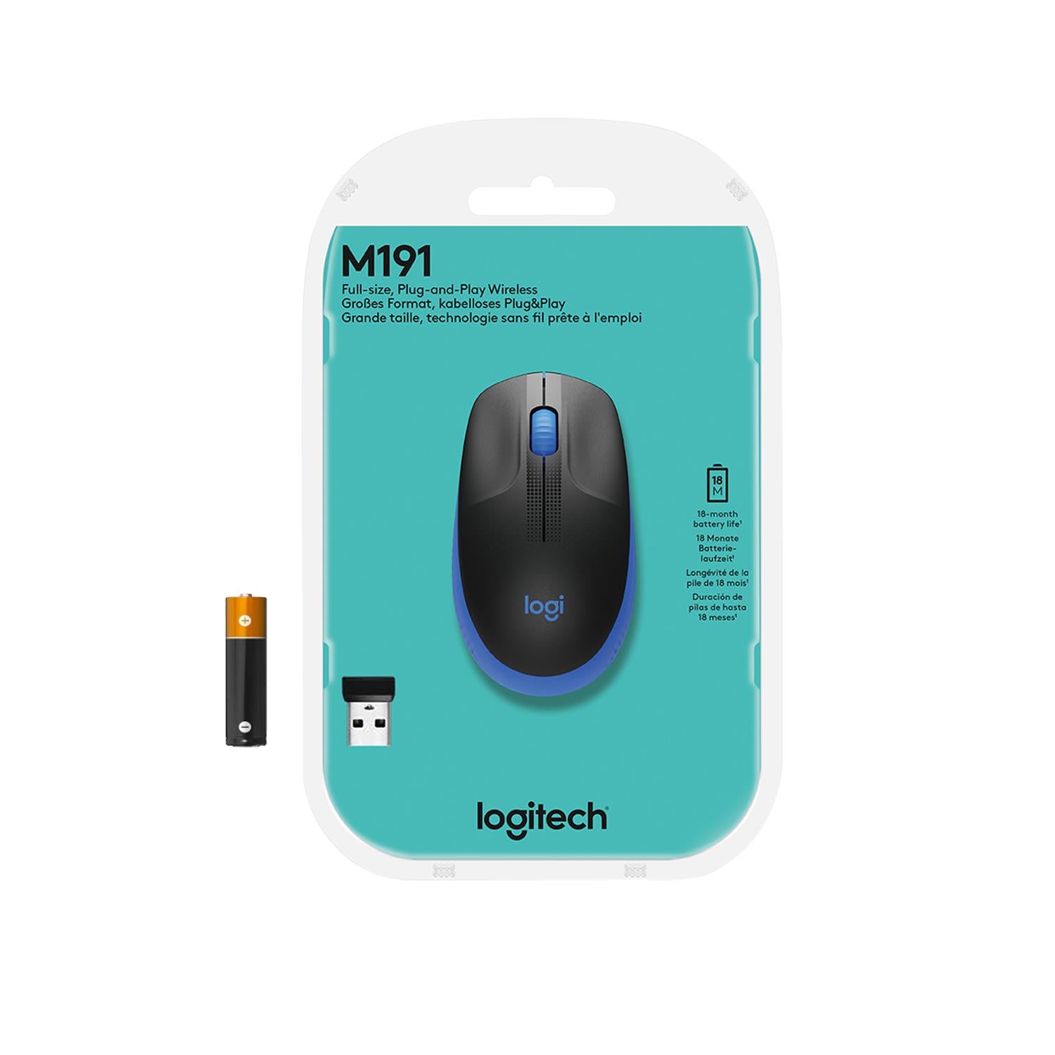 Logitech Mouse USB Optical Wireless M190 - Blue