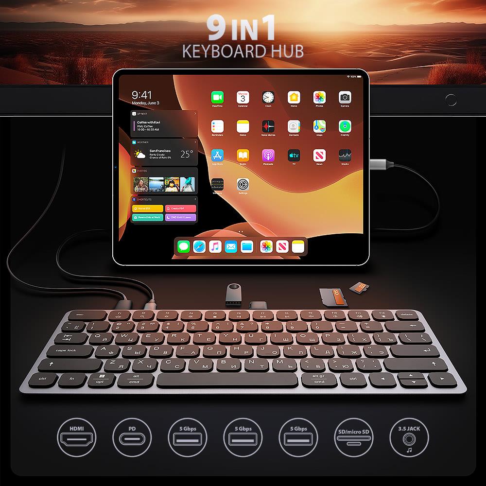 Axagon Keyboard + I - O Hub 9IN1