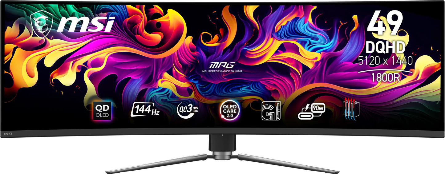MSI Monitor MSI MPG 491CQP QD-OLED 49" Gaming / Curved Panel QD-OLED 5120X1440 32:9 144Hz Matte 0.03 Ms Swivel Height Adjustable Tilt Colour Black