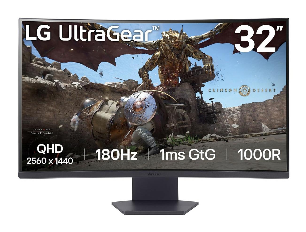 LG LCD Monitor LG 32GS60QC-B 32" Gaming / Curved Panel VA 2560X1440 16:9 180 Hz Matte 1 Ms Tilt