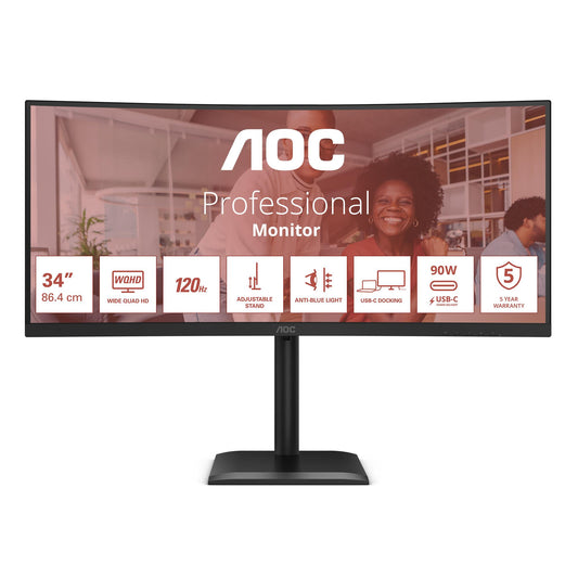 AOC LCD Monitor AOC 34 " 3440 X 1440 Pixels Ultrawide Quad HD Native Aspect Ratio 21:9 LCD Curved