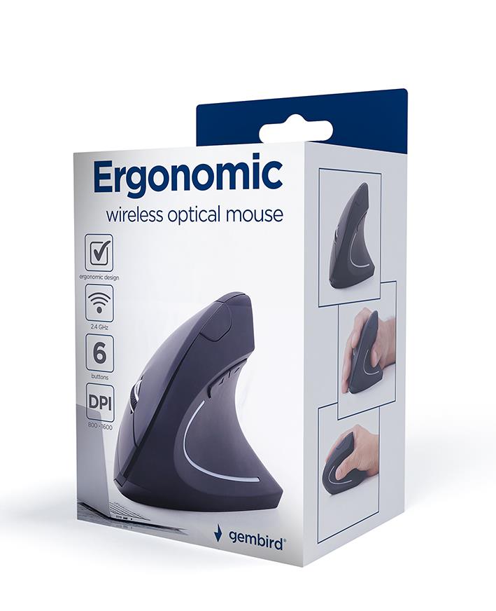 Gembird Mouse USB Optical Wireless Black - Ergonomic