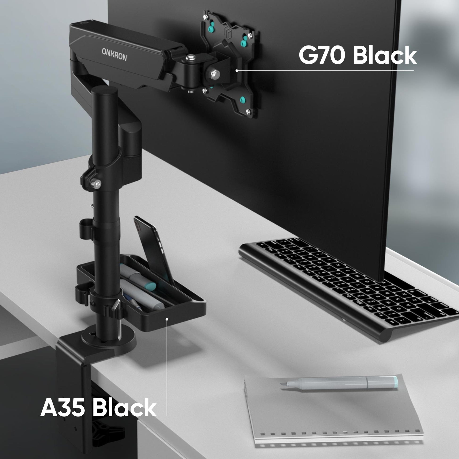 Onkron Desk Mount Accessory Organizer - Black