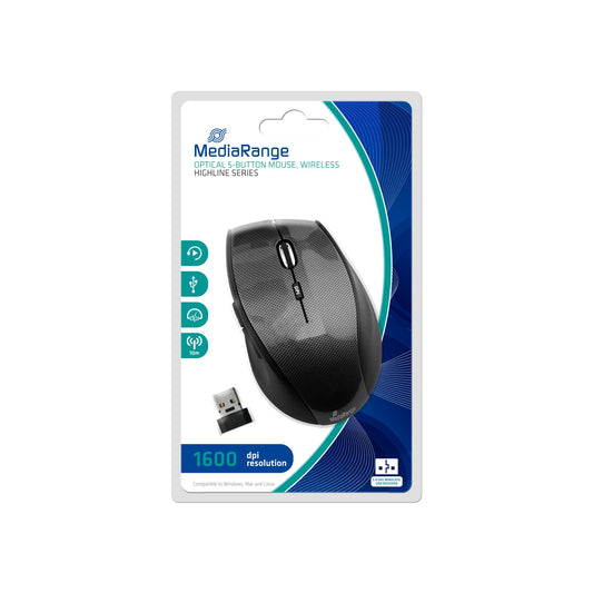 Mediarange Mouse USB Optical Wireless 5-BUTTON - Black