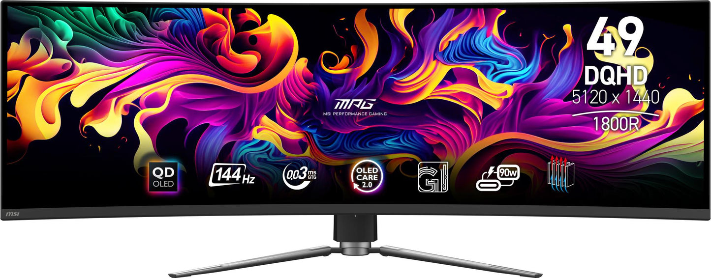 MSI Monitor MSI MPG 491CQP QD-OLED 49" Gaming / Curved Panel QD-OLED 5120X1440 32:9 144Hz Matte 0.03 Ms Swivel Height Adjustable Tilt Colour Black
