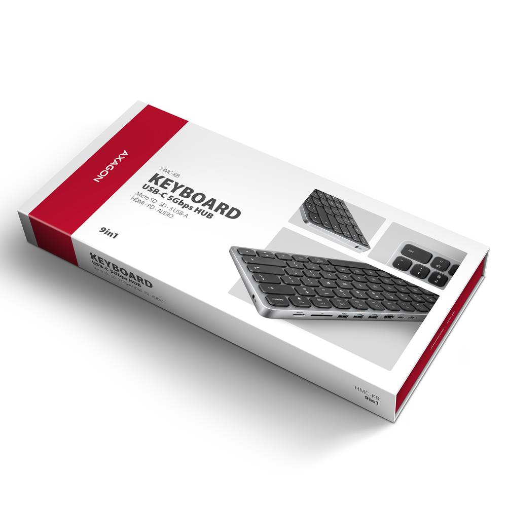 Axagon Keyboard + I - O Hub 9IN1