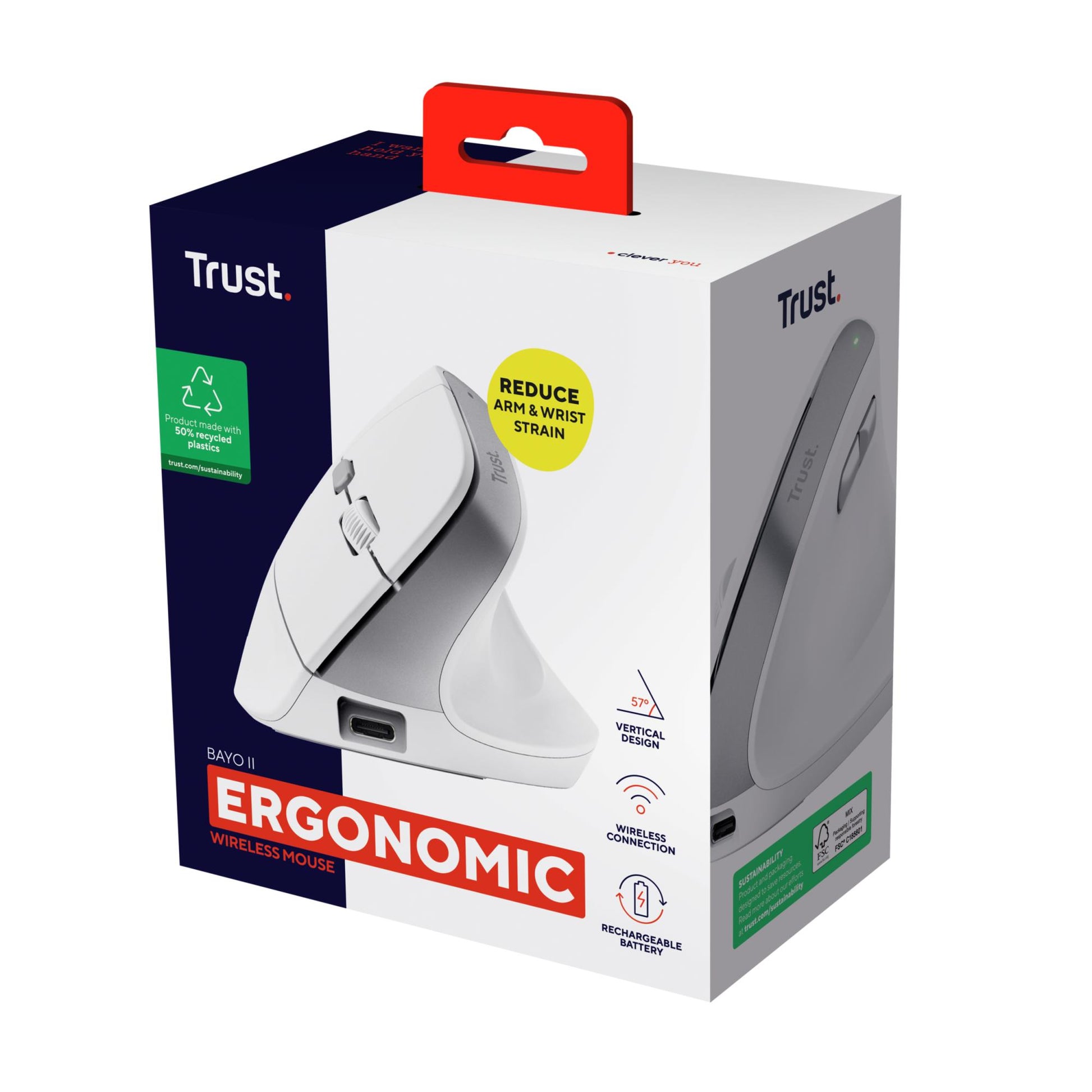Trust Mouse USB Optical Wireless Bayo II - Ergo WHT
