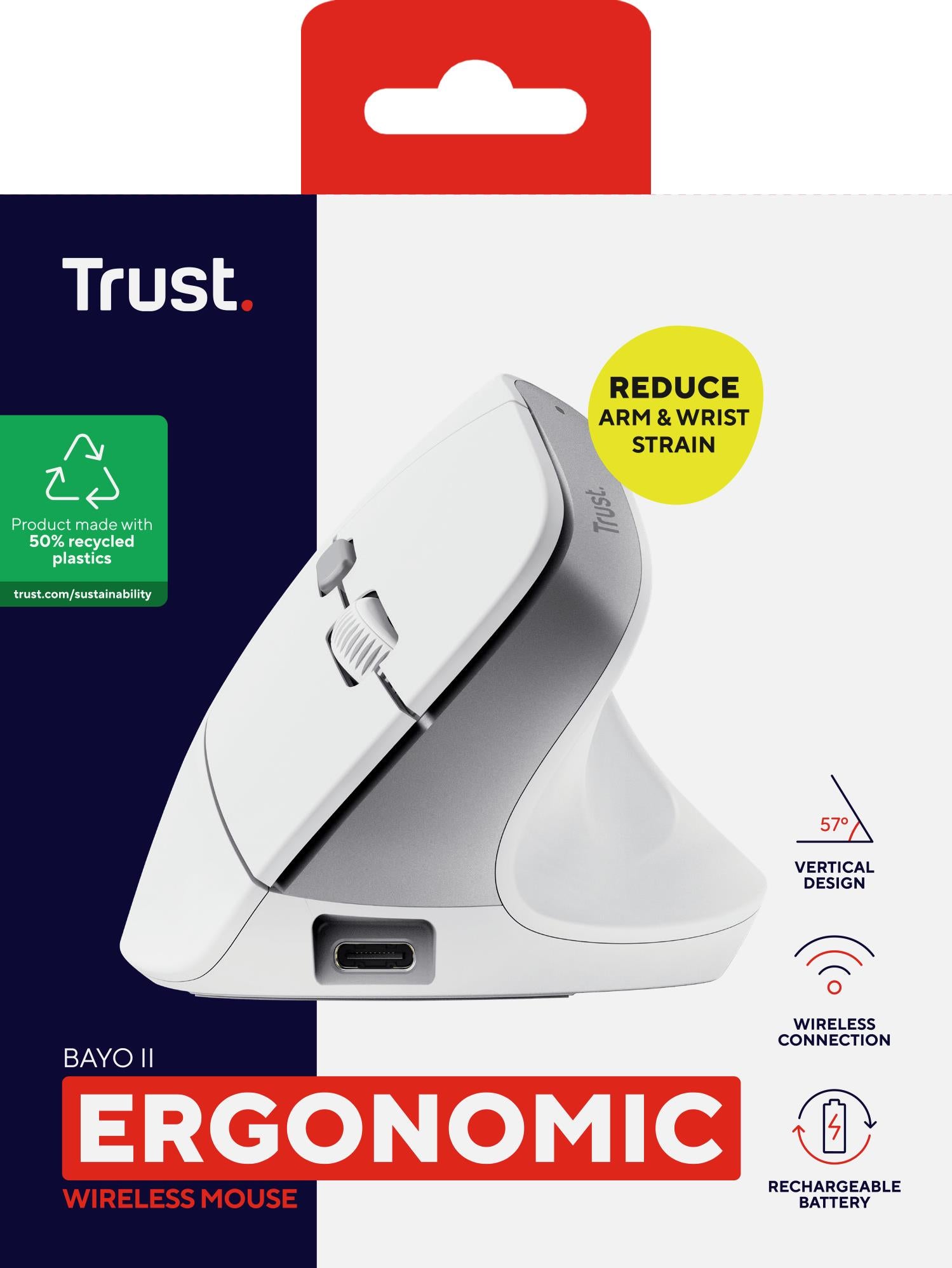 Trust Mouse USB Optical Wireless Bayo II - Ergo WHT